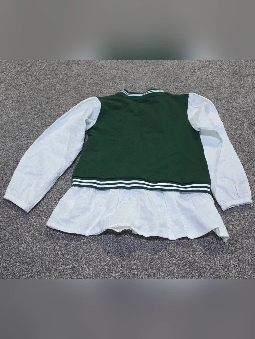 Girls Green & White Varsity Crop Top With Light Wash Skinny Jeans